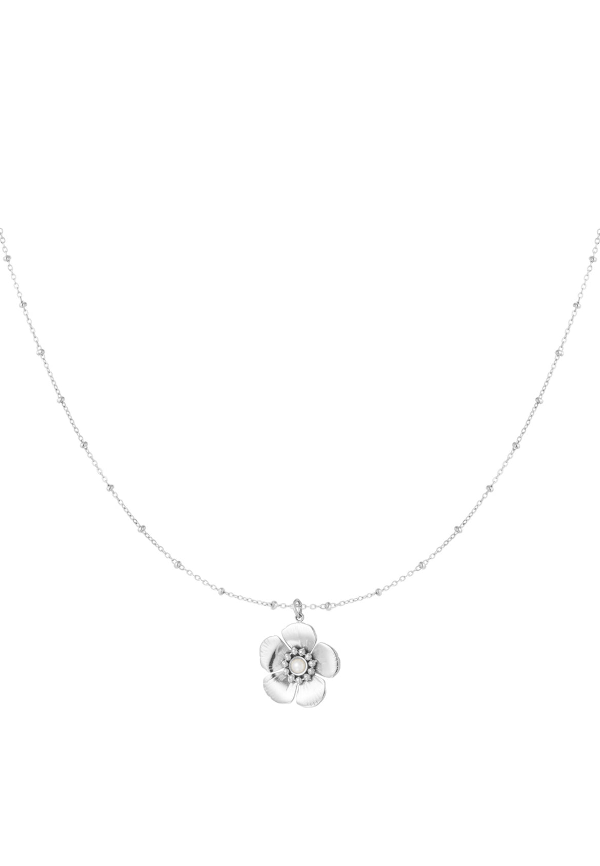 Bolletje ketting met bloemetjes hanger en parel