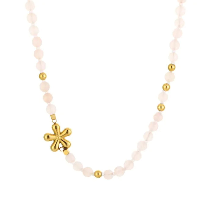 Natuur stenen ketting met bloem