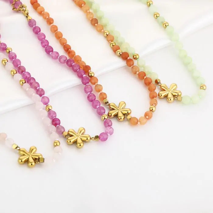 Natuur stenen ketting met bloem