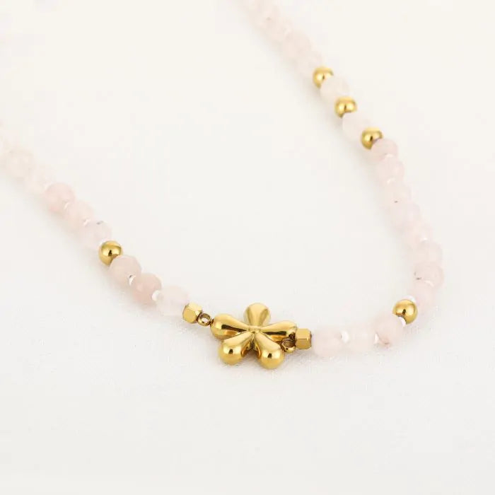 Natuur stenen ketting met bloem