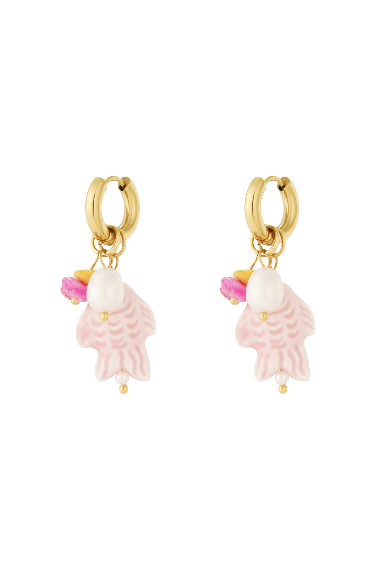 Oorbellen met vis en 2 parels