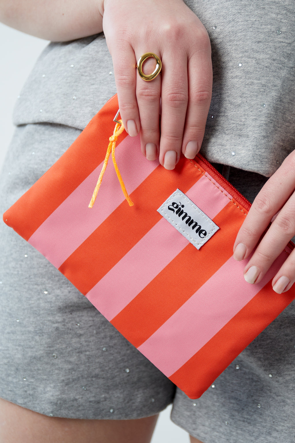 Plat toilettasje grote streep - Oranje roze