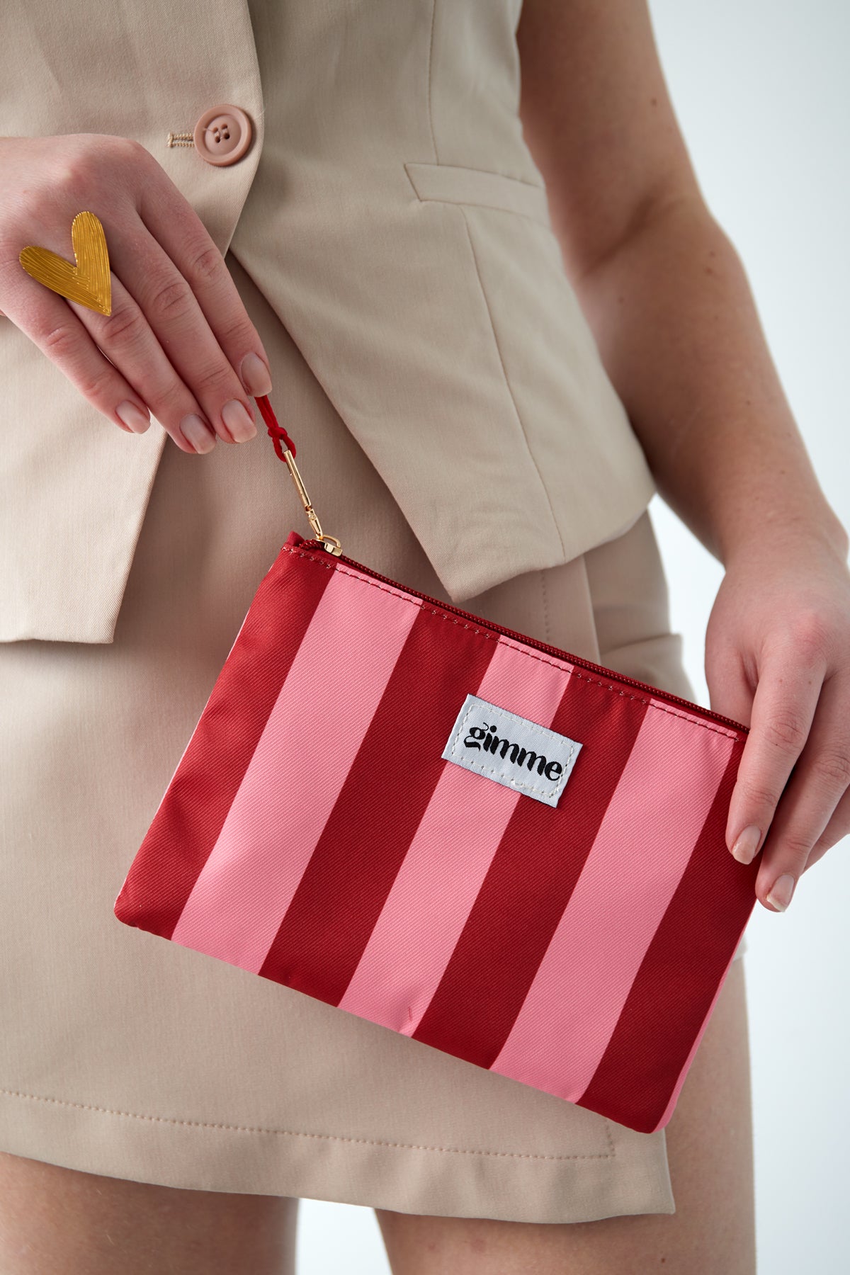 Plat toilettasje dikke streep - Roze rood