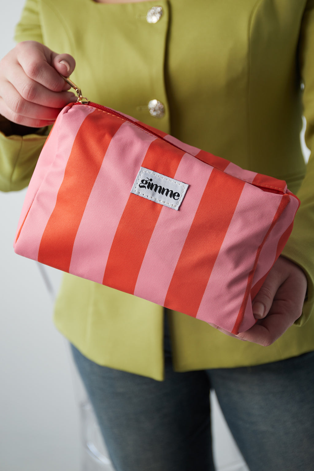 Make-up tas grote strepen - Oranje roze