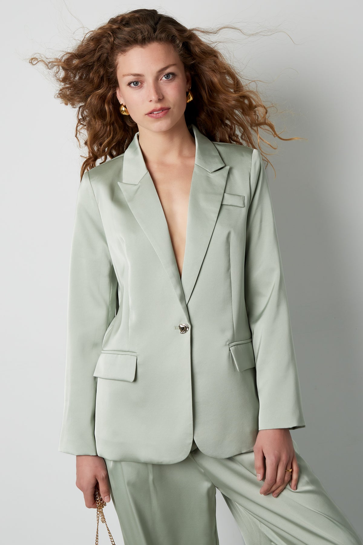 Polyester Vrouwen Suit Set Satijn Afwerking