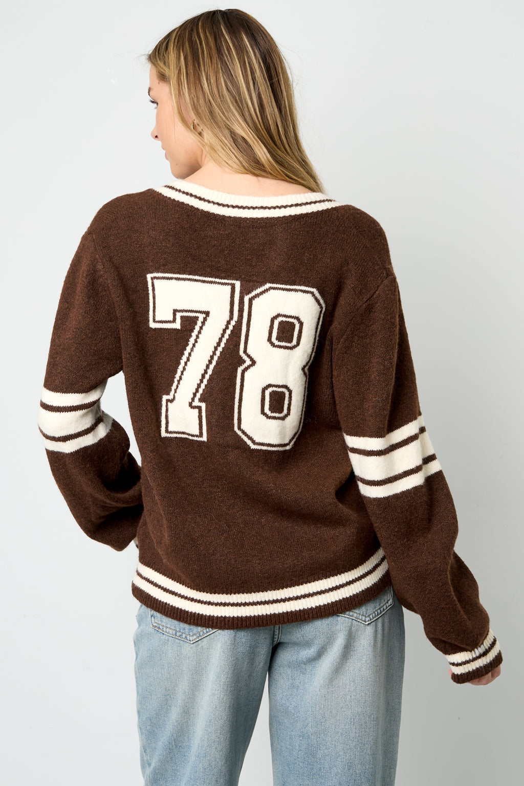 Gebreide Polyestervezel Vrouwen V-hals Trui Sportief Contrasterende Strepen