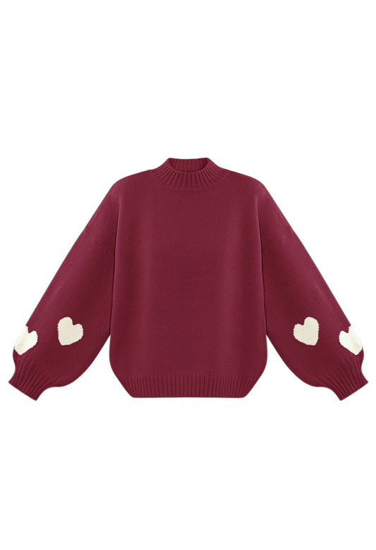 Comfort heart knit trui - rood