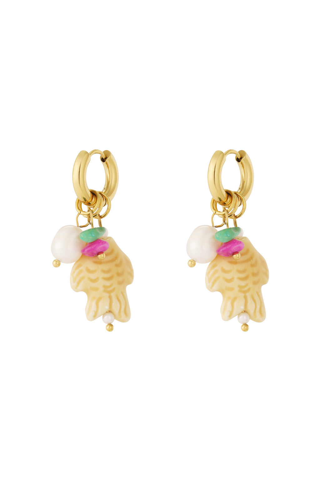 Oorbellen met vis en 2 parels