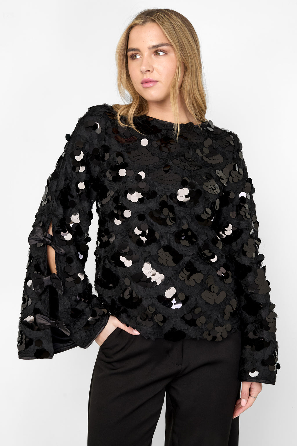 Polyestervezel (polyester) Tops met lange mouwen Pailletten Elegante herfst-/winterkleding