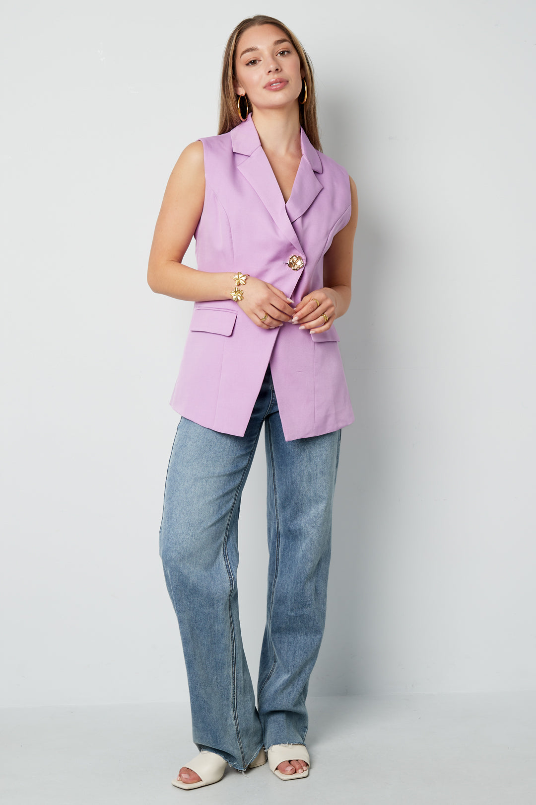 Geweven Polyestervezel Vrouwen Mouwloze Jas Casual Onsymmetrisch Ontwerp