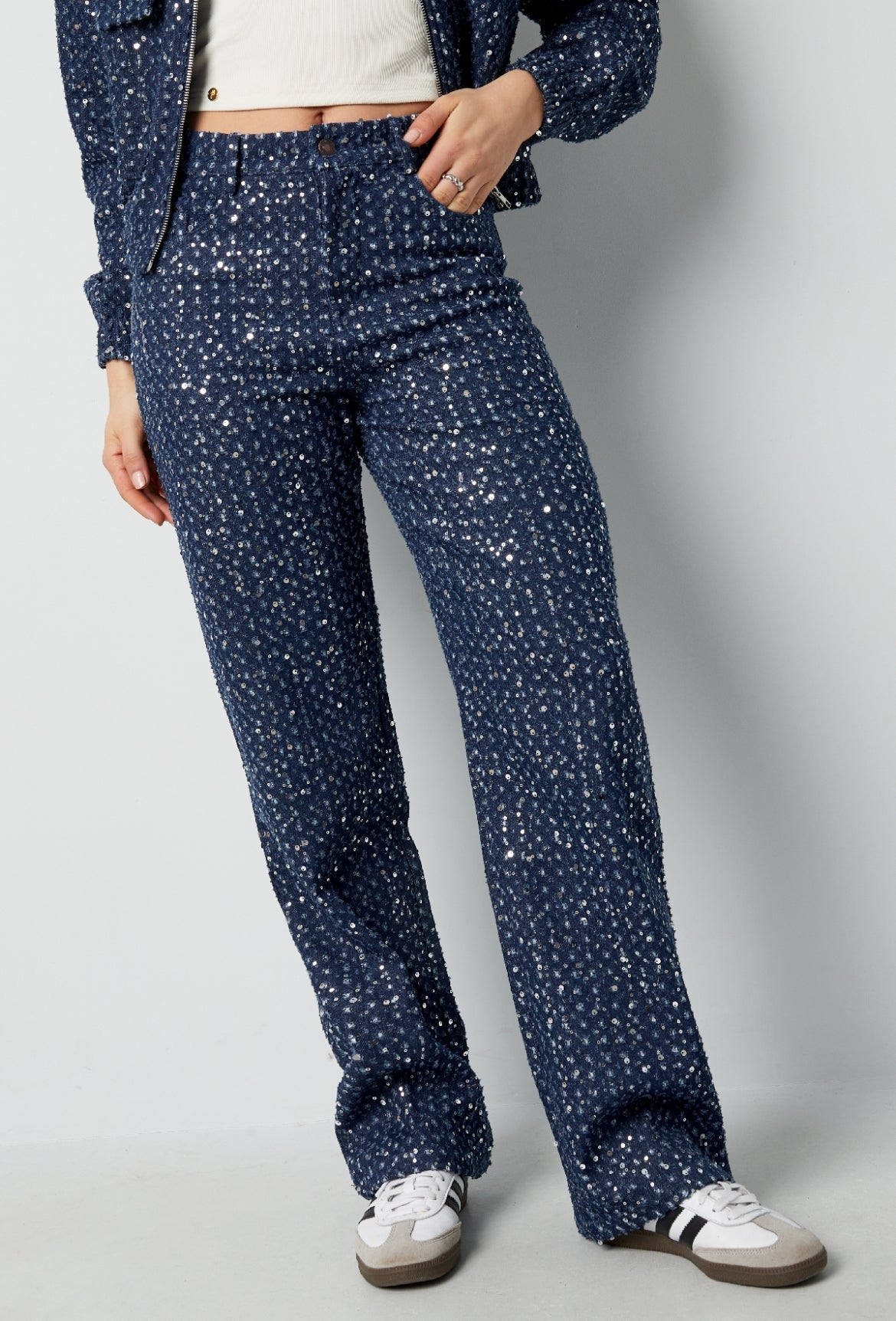 Denim jeans met pailletten - Blauw