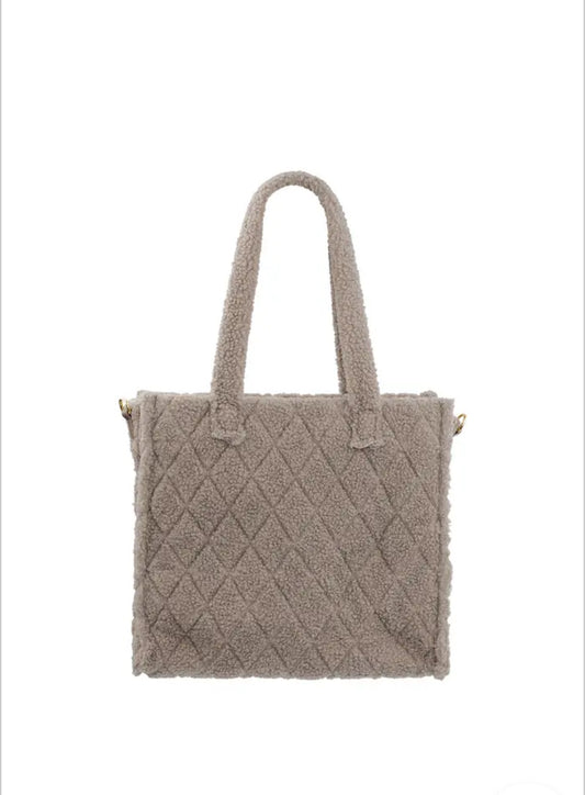 Fuzzy tote tas - camel