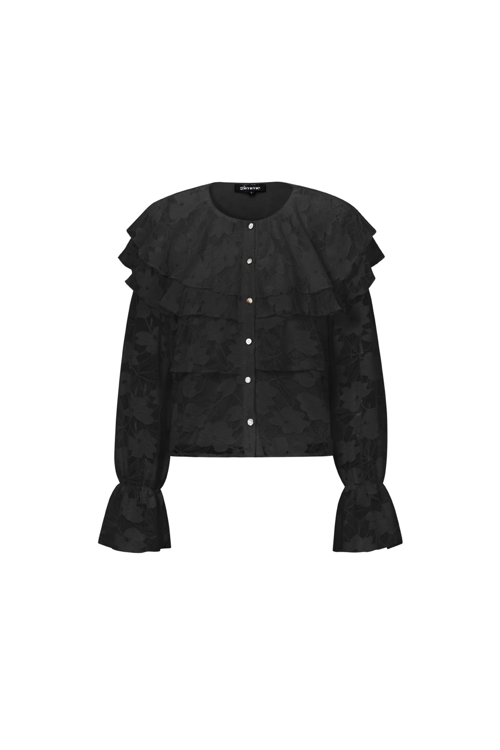 Geweven Polyestervezel Vrouwen Overhemd Elegante Bloemenprint Kantenpaneel