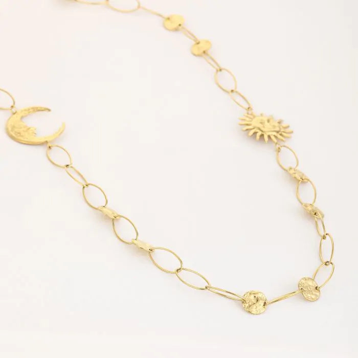 80 CM lange ketting met maan en zon