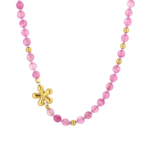 Natuur stenen ketting met bloem