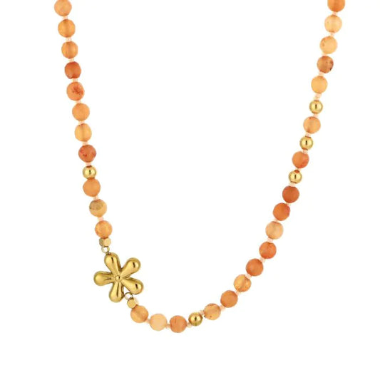Natuur stenen ketting met bloem