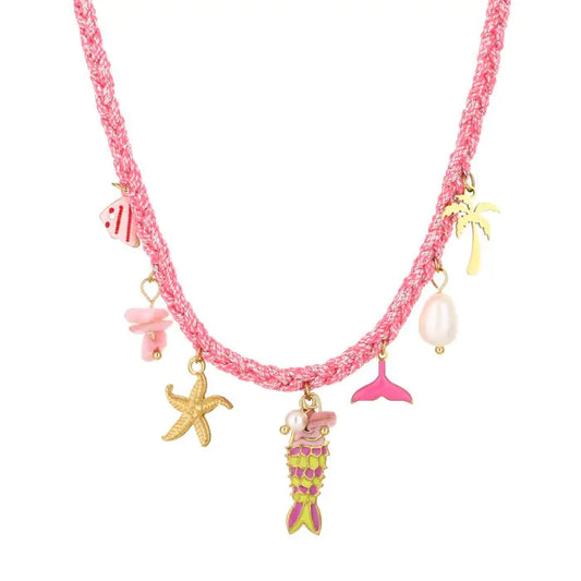 Touw ketting met zee bedels