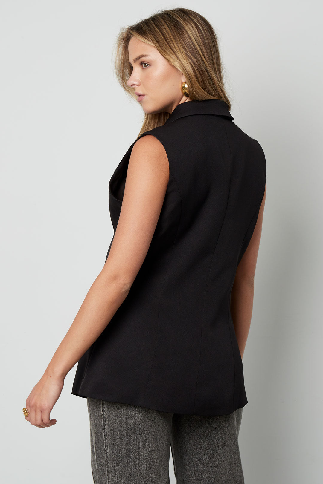 Geweven Polyestervezel Vrouwen Mouwloze Jas Casual Onsymmetrisch Ontwerp