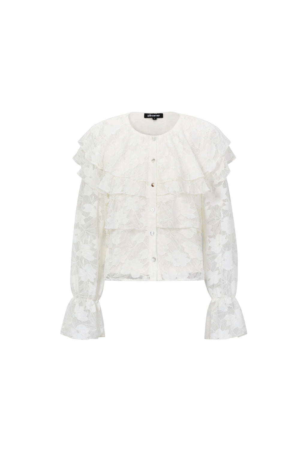 Geweven Polyestervezel Vrouwen Overhemd Elegante Bloemenprint Kantenpaneel